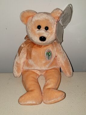 Ty Dearest The Peach Plush Teddy Bear with Ribbon - Soft Cuddly Stuffed Animal